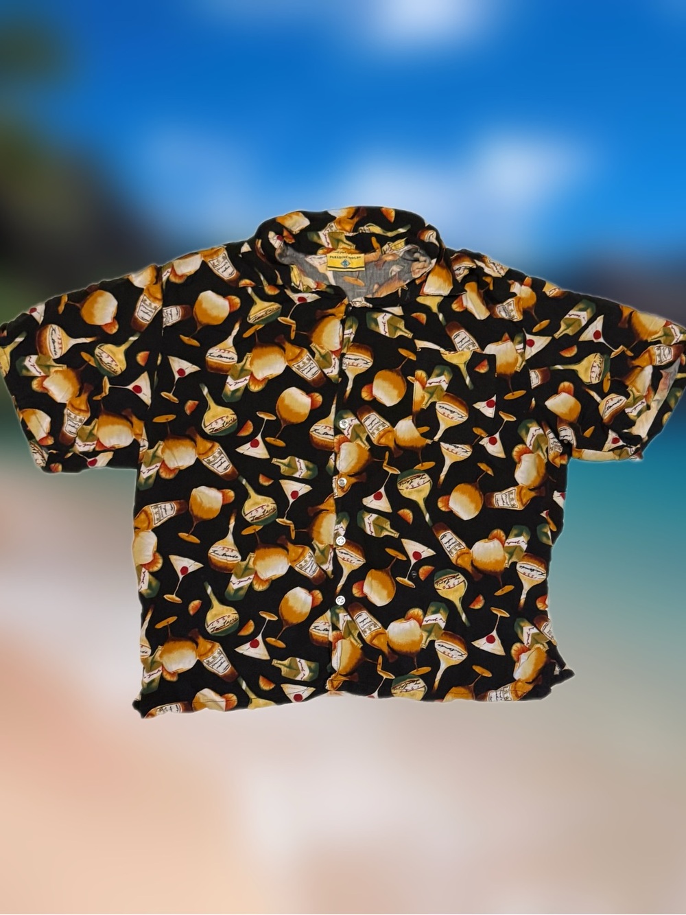 Paradise Gold Men’s XL Black Multicolor Graphic Hawaiian Button-Up Shirt